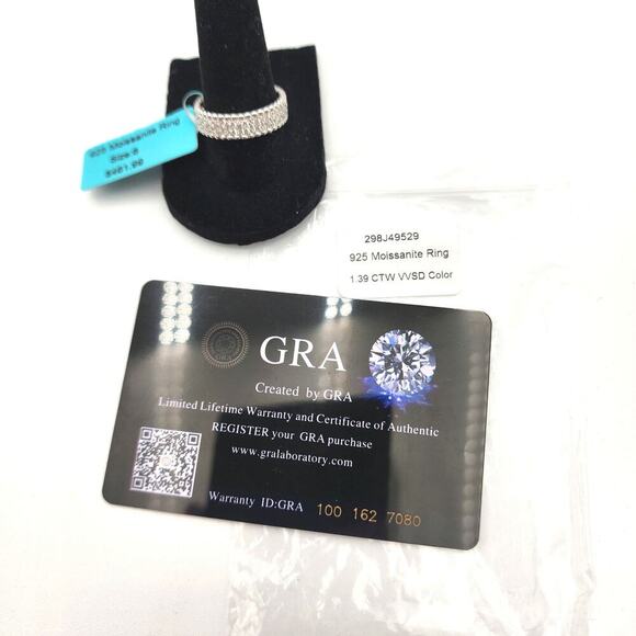GRA 925 SILVER MOISSANITEE RING 1.39 CTW VVSD COLOR SIZE 8 - Picture 2 of 7